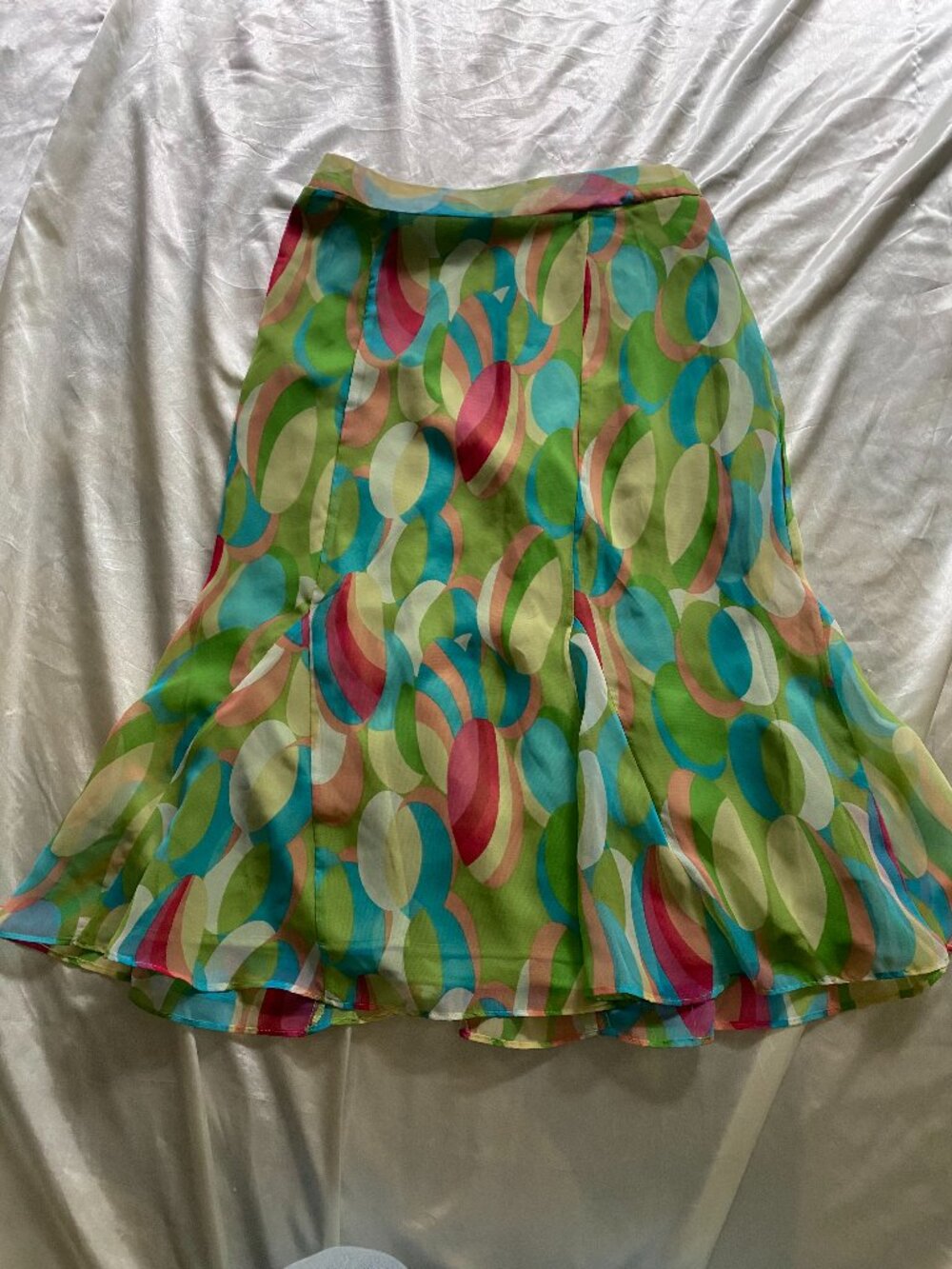 Vintage y2k Pastel Mod Chiffon Geometric Midi Skirt Size 8 Flare